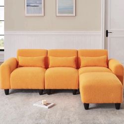 The 84.6 inch Orange Teddy Fleece Creative Sofa can be Assembled into a Two Seater Sofa with a Single Couch