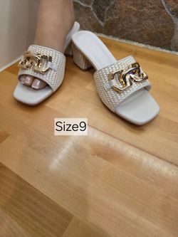 New Women's Raffia Sandals Square Open Toe Sandals, Chunky Heel,Metal Chain, Elegant Shoes