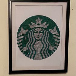 Starbucks logo Custom art piece on black frame