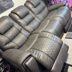 Faux Leather Couch recliner Three Seater Two Recliners 