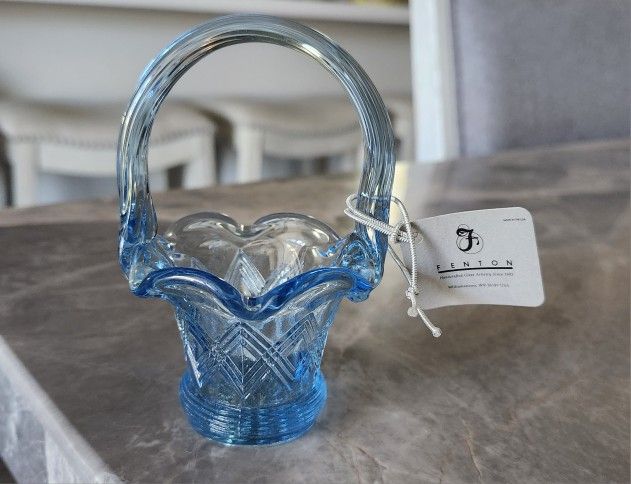 Fenton Art Glass Ice Blue Diamond Lace Miniature 4.5" Basket