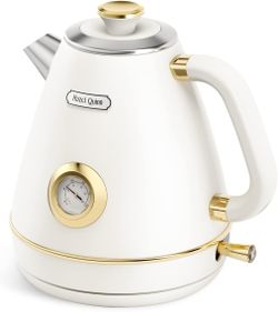 Hazel Quinn Retro Electric Kettle - 1.7 Liters / 57.5 Ounces Tea Kettle With Thermometer, All Stainless Steel, 1200 Watts Fast Boiling, BPA-Free, Cord