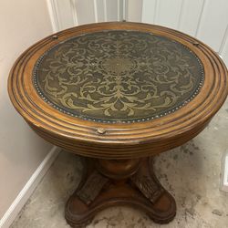 Antique Wooden Table With Metal Deign 