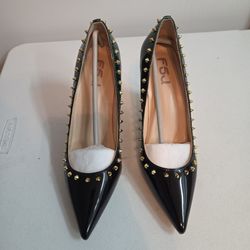 women's black patent leather studded pumps by FSJ size 10