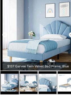 Twin velvet bed frame -blue