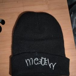 Black Cat "Meow" Beanie Hat