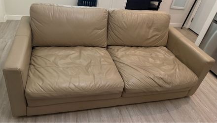 Beige Leather 2-Seater Sofa