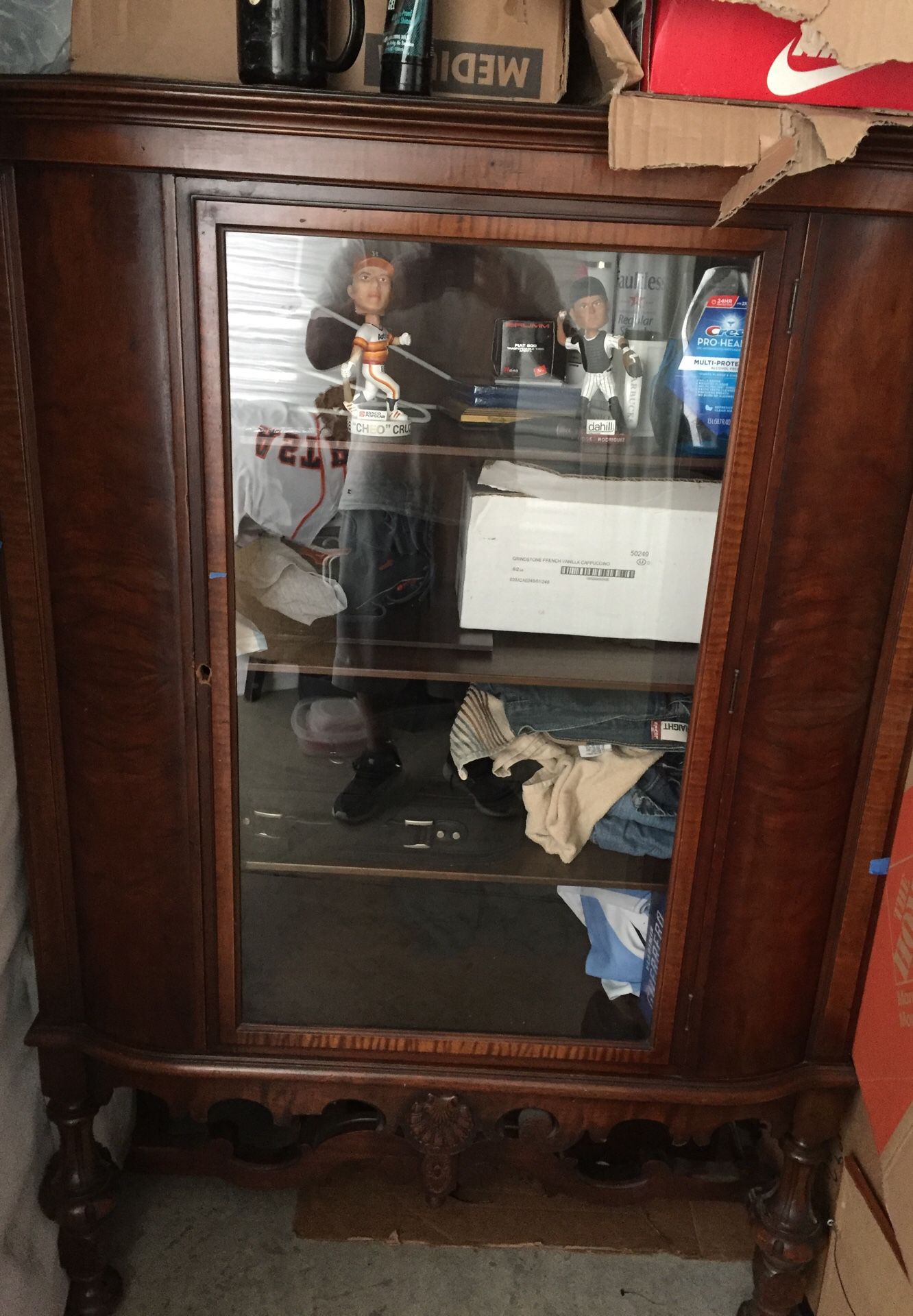 Antiques china cabinet w two matching chairs