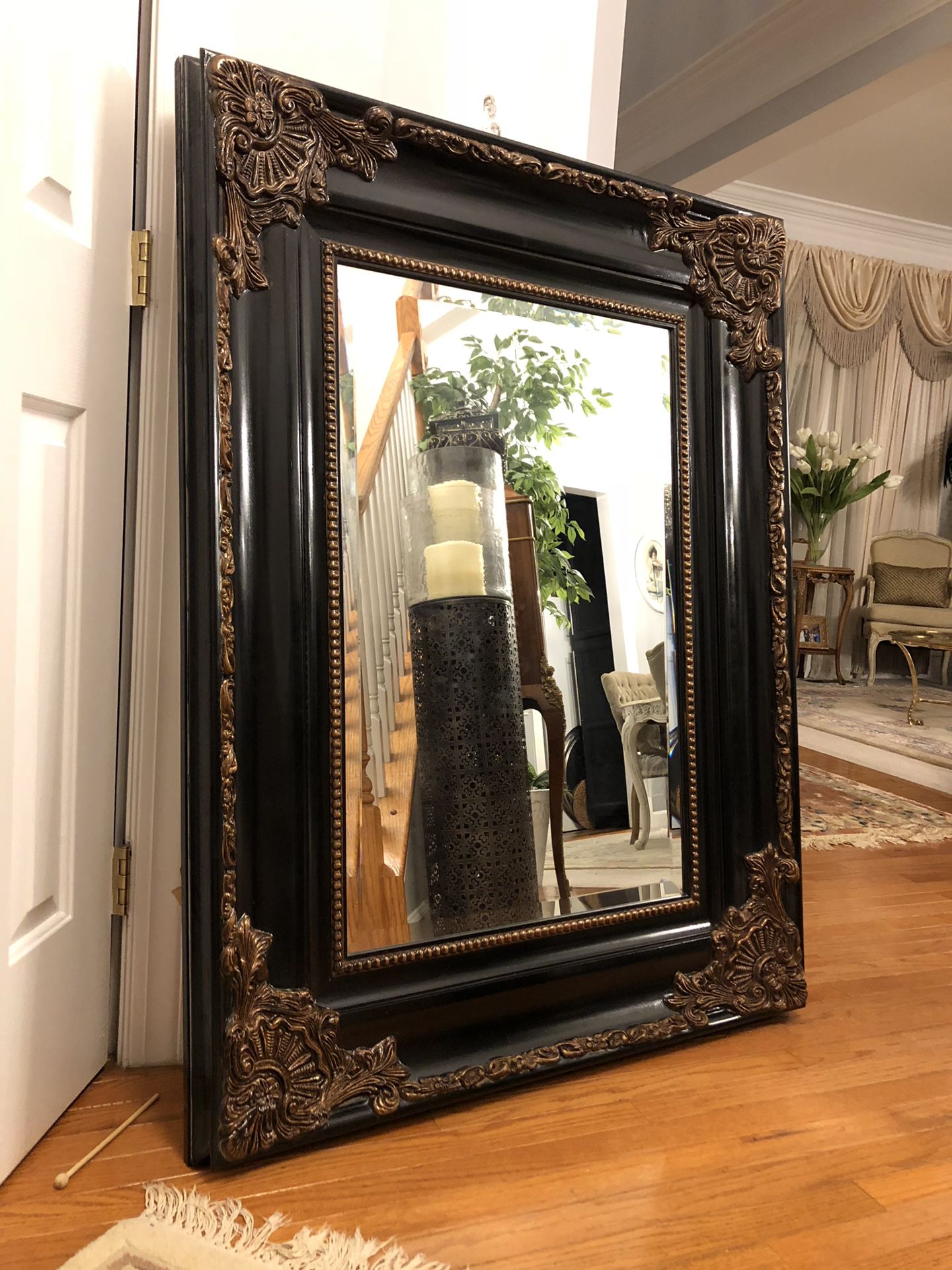49”X37” Large Black Antique Style Wooden Mirror