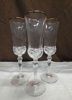 Vintage Royal Crystal Rock Aurea Champagne Flutes 3pc Set