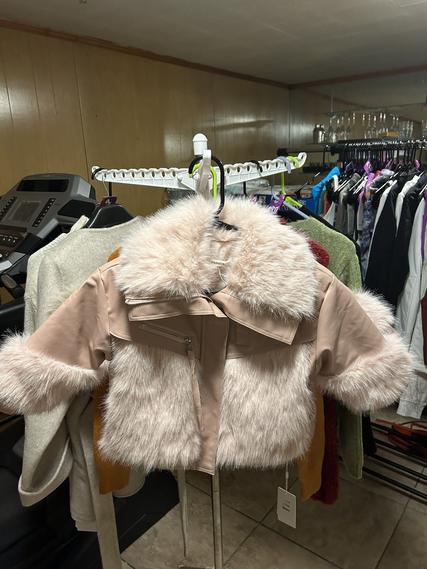 Girl’s leather fur parka jacket pink NWT