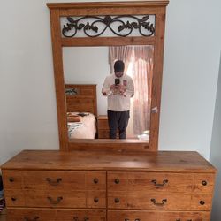 Wooden Ashley Furniture Dresser With Mirror And Drawers