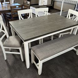White And Gray Farmhouse Table Set 