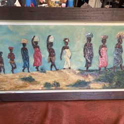 Haitian primitive art painting art the painting is over 40 years old and for this reason it is even more beautiful its measurements are 44inc X 26inc