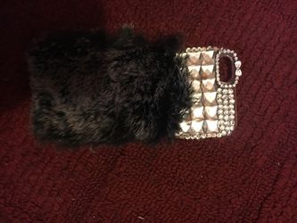 Bedazzled iPhone 6 phone case with fur