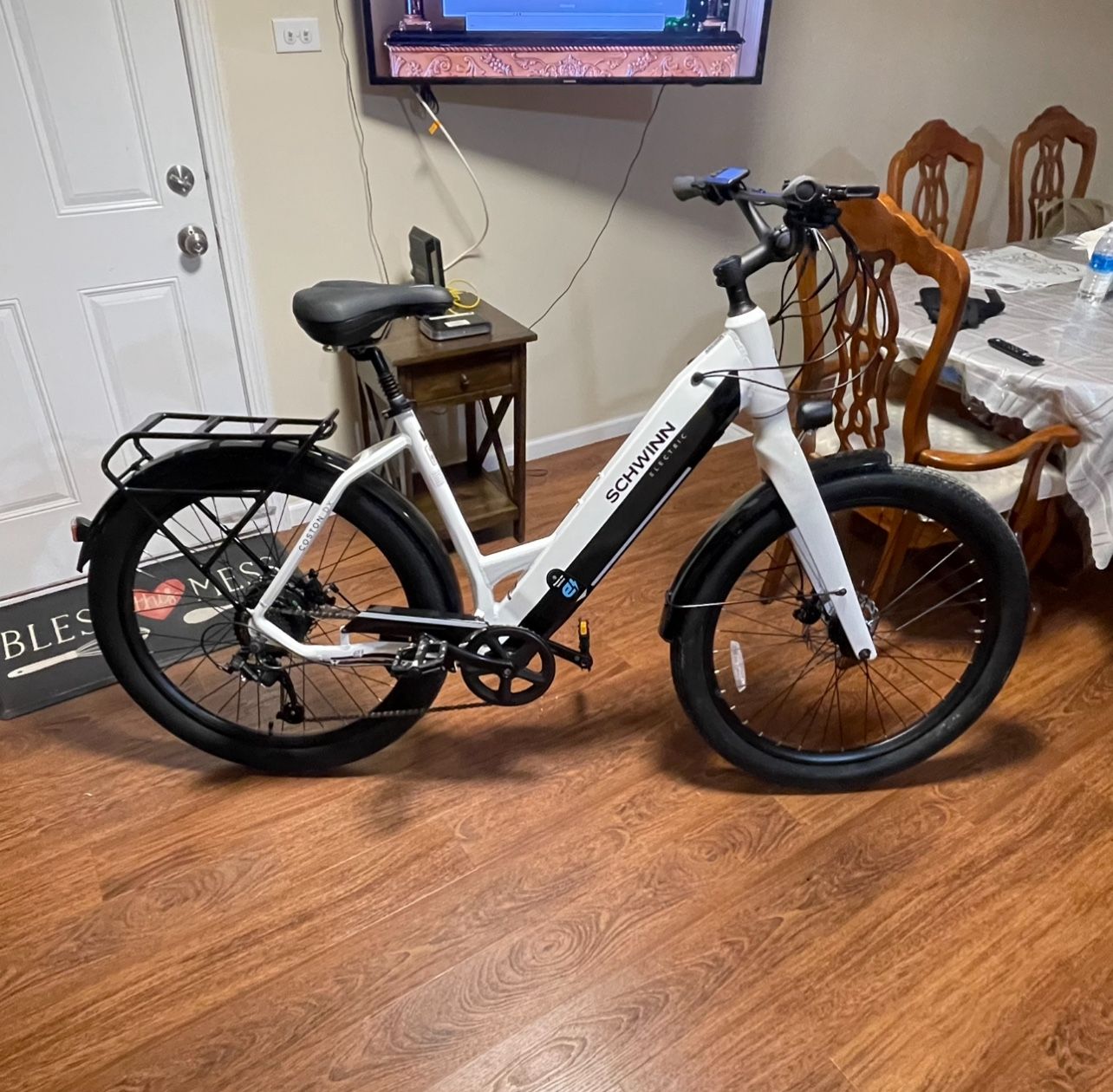 Schwinn Adult Coston DX 27.5" Wheels Hybrid Electric Bike White L/XL 21” Aluminum Frame