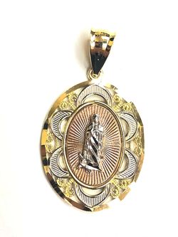 Beautiful design Guadalupe religious pendant 14K REAL YELLOW, WHITE & ROSE GOLDS. Description⬇️
