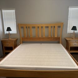 Wooden Bed Frame, Side Tables & Mirror Dresser 