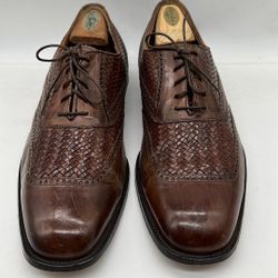 Johnson and Murphy Square Men’s Brown Leather Toecap Woven Oxford Shoes sz 12 M 