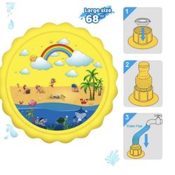 Huge 68″ Splash Water Play Mat for Little Kids & Toddlers, Water Sprinkler, Water Inflatable Wading Pool