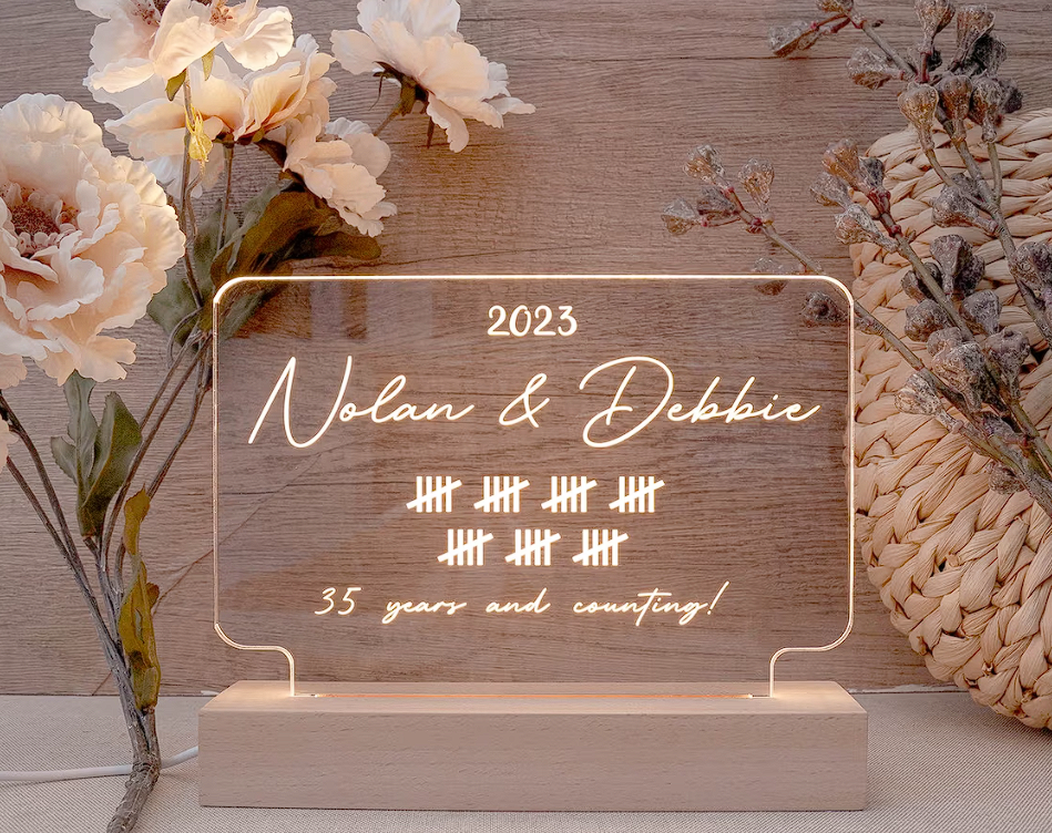 Personalized Night Light with Names And Date Valentines Day Gift