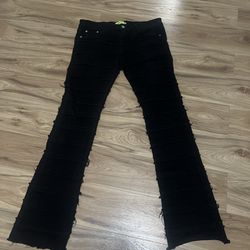 Black Distressed stacked jeans size 34