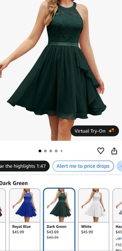 Dark Green Halter Lace Chiffon Mini Dress