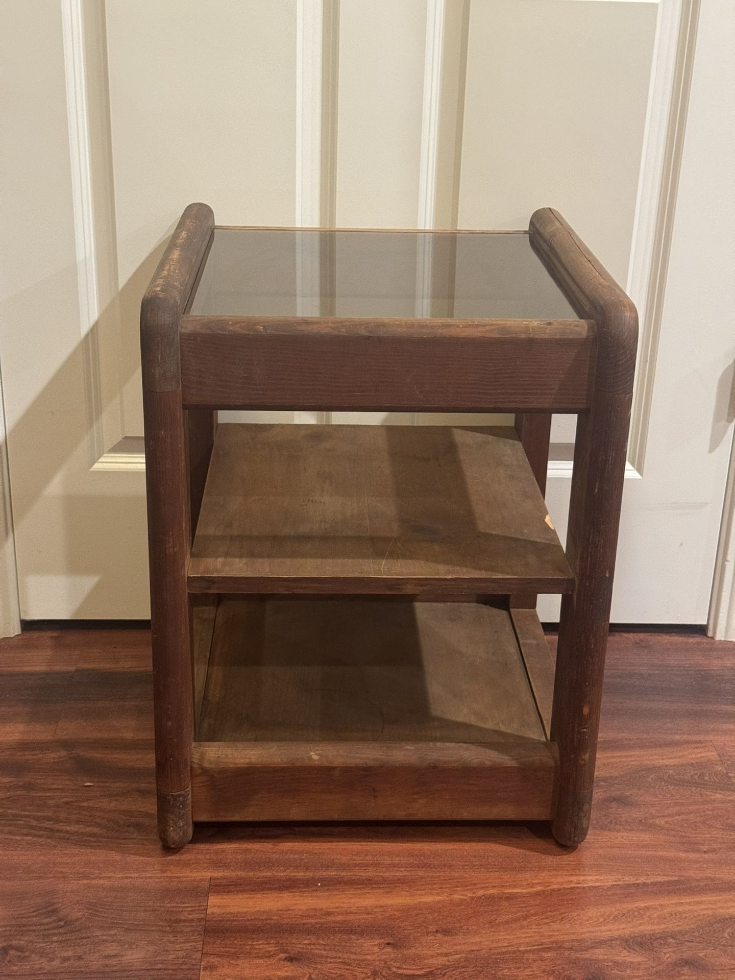 Vintage Glass Top Wooden Side Table