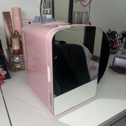 pink mini skin care fridge