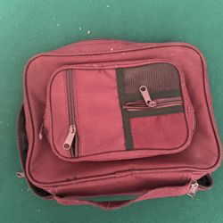 Maroon Travel Document Organizer Bag with Zipper Pockets & Handle