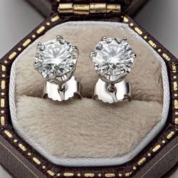 NEW! 2CTW. Round Brilliant, Certified Moissanite Diamond Stud Earrings, Please See Details 🌹