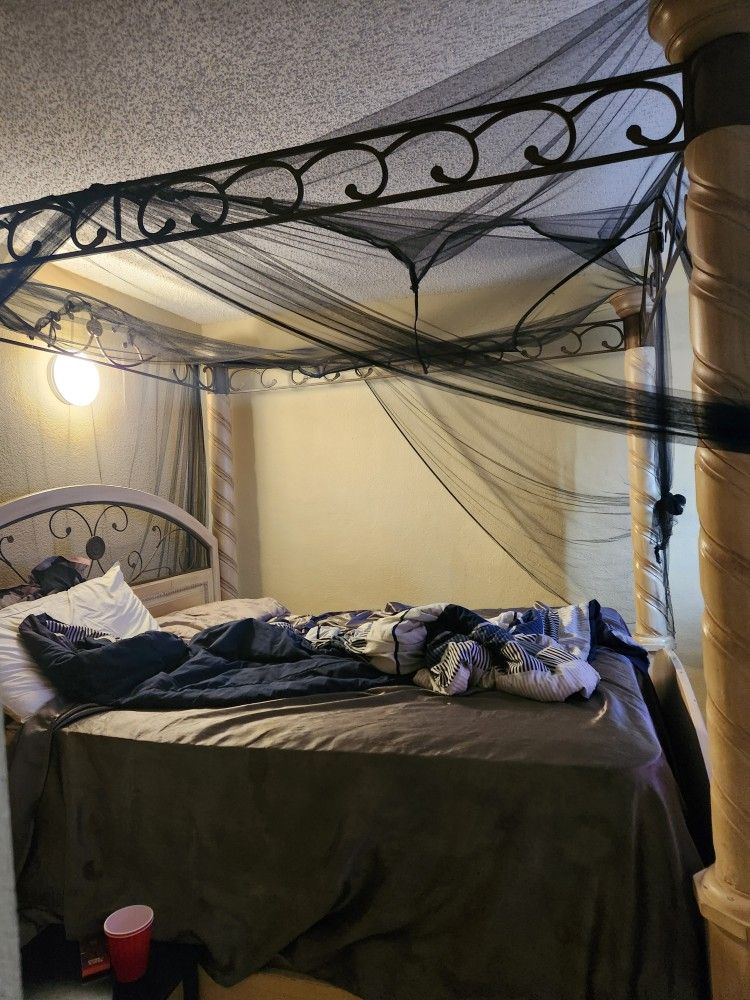 King Canopy Bed Frame & Small Dresser