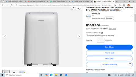 toshiba10,000 btu portable a/c unit