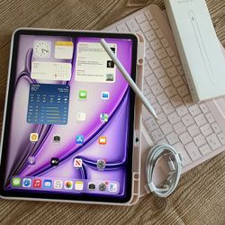 iPad Air 13” (M2 chip / 2024 / purple color) 128GB with pink keyboard case and stylus pen 