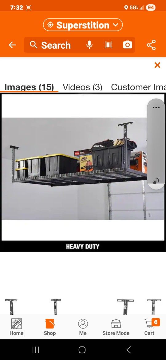 Husky
Adjustable Height Garage Overhead Ceiling Storage Rack in Black (42 in. H x 96 in. W x 32 in. D)