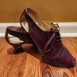 Cordovan Leather Bootie Boots ~ Lace Tie Peep Toe Brogue Oxford Style