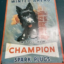 Antique Champion Spark Plug Advertisement Metal Sign