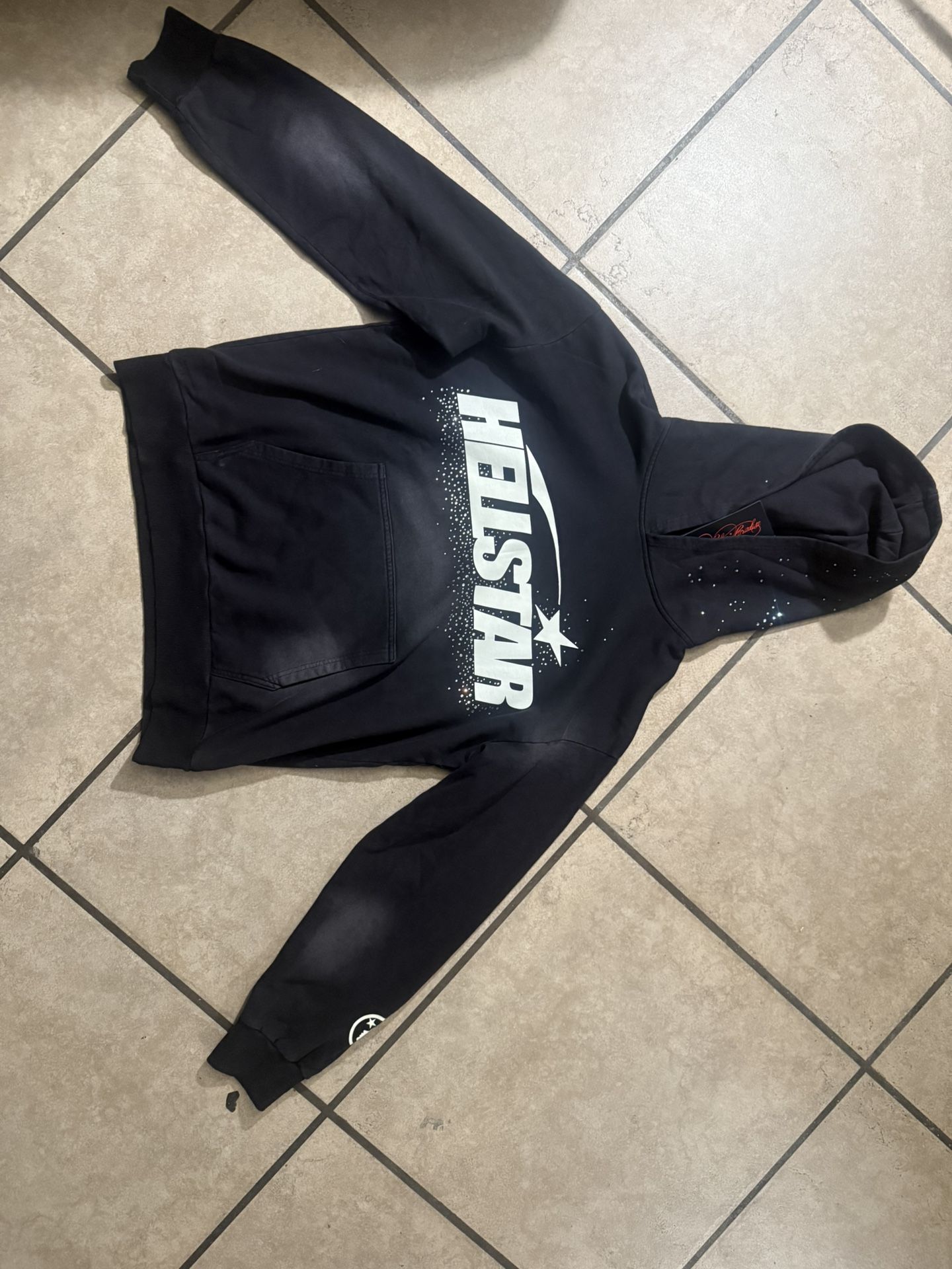 Hellstar Acid Washed Rhinestone Hoodie Size XL