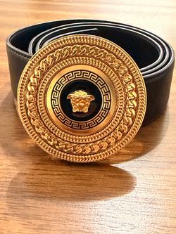 Versace Medusa Black Leather Gold Buckle Belt – Size 100/40 – Authentic