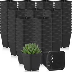 Yaomiao 200 Pack 3 Inch Black Nursery Pot Square Flower Pots Plastic Plant Succulent Planter Seed Starting Pots with Drainage Holes for Garden Office 