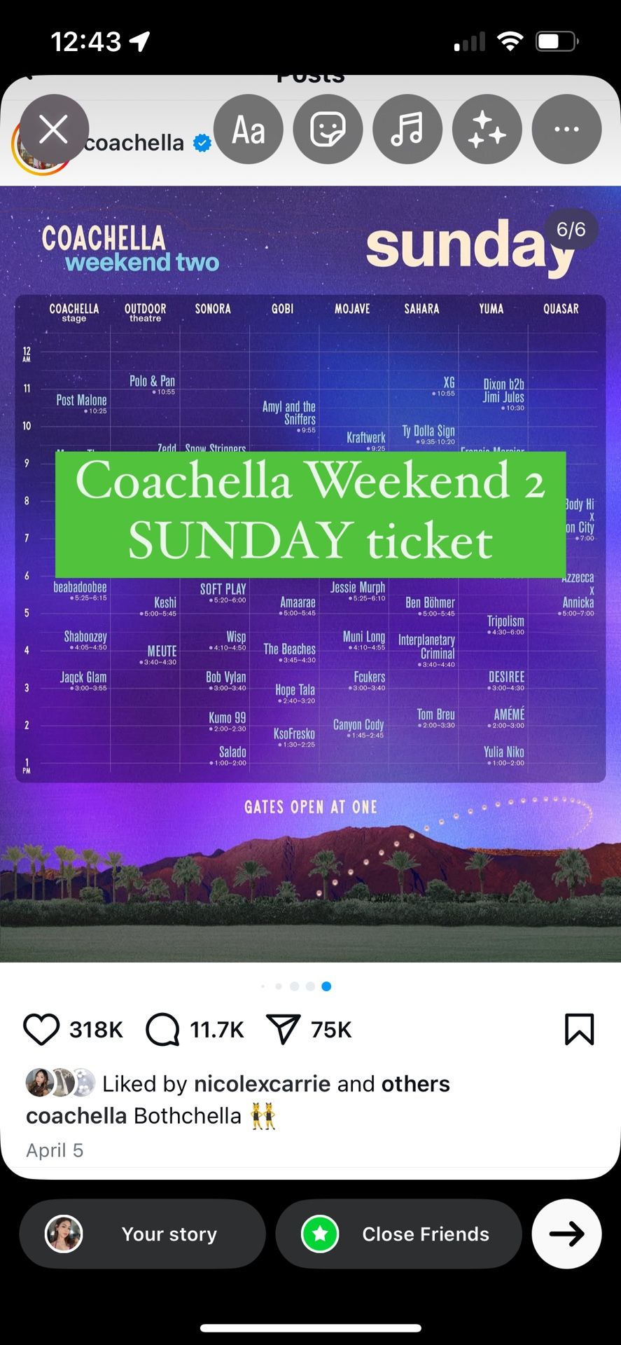 Coachella weekend 2 Sunday Ticket
