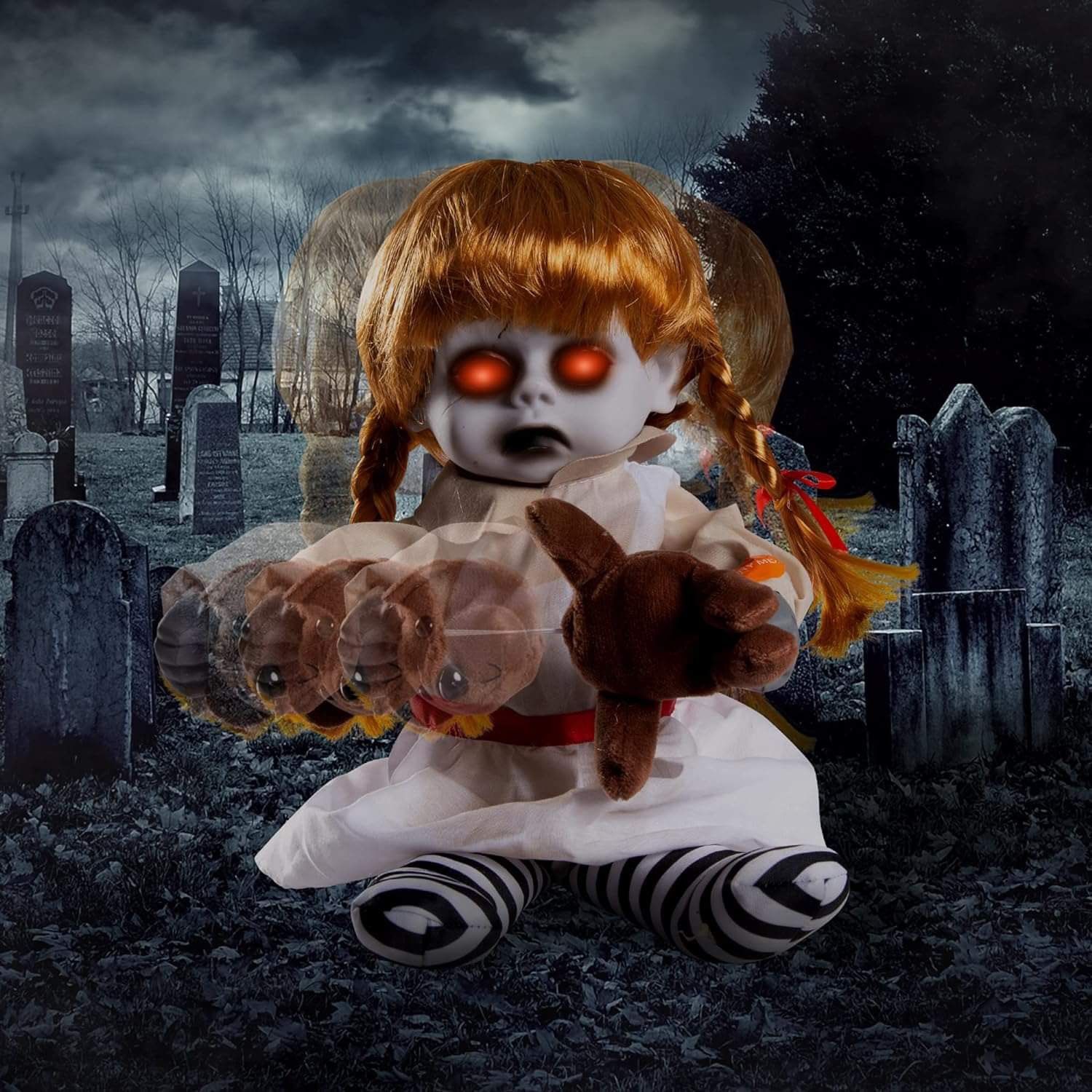 10 Inch Animatronic Creepy Girl Doll Halloween Animated Decorations Sound Activated Spooky Light Up Eyes Scary Move Haunted House