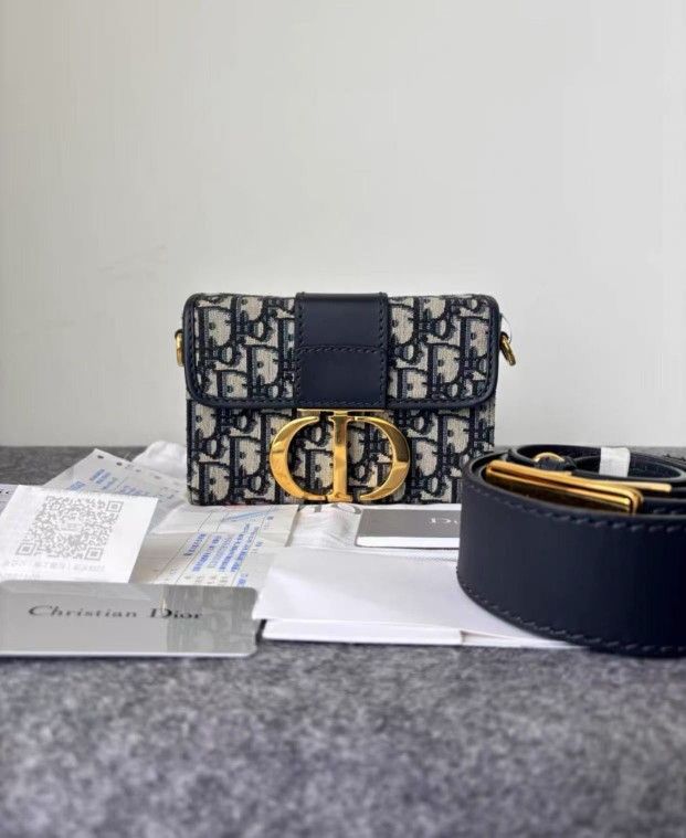 CD 30 Montaigne Small Square Handbag, Shoulder Bag, Crossbody Bag, Women's, Denim Blue