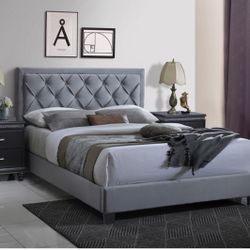Grey Velvet Brand New Queen Bed And Mattress 