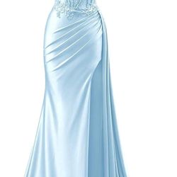 Baby Blue Formal Dress With Corset And Slit