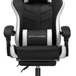 Gaming Chair, Computer Chair for Kids and Adults Office Chair, Linkage Armrests and Footrest, High Back Ergonomic PC Chair with Lumbar Support (White)