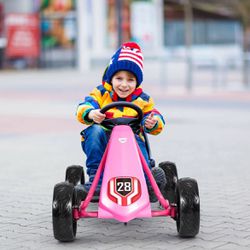 Go Kart Pedal Car Kids Ride On Toys Pedal Powered 4 Wheel Adjustable Seat Pink
