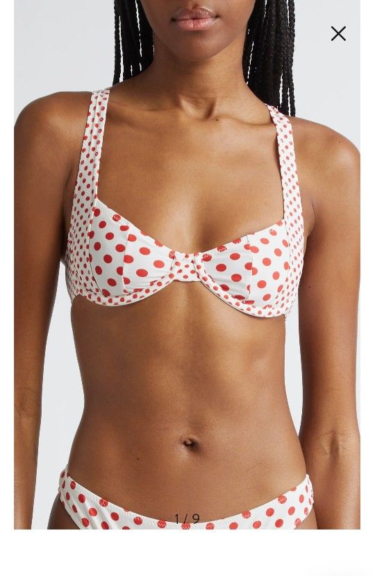 New Miaou Polkadot Red And White Bikini Swim Top