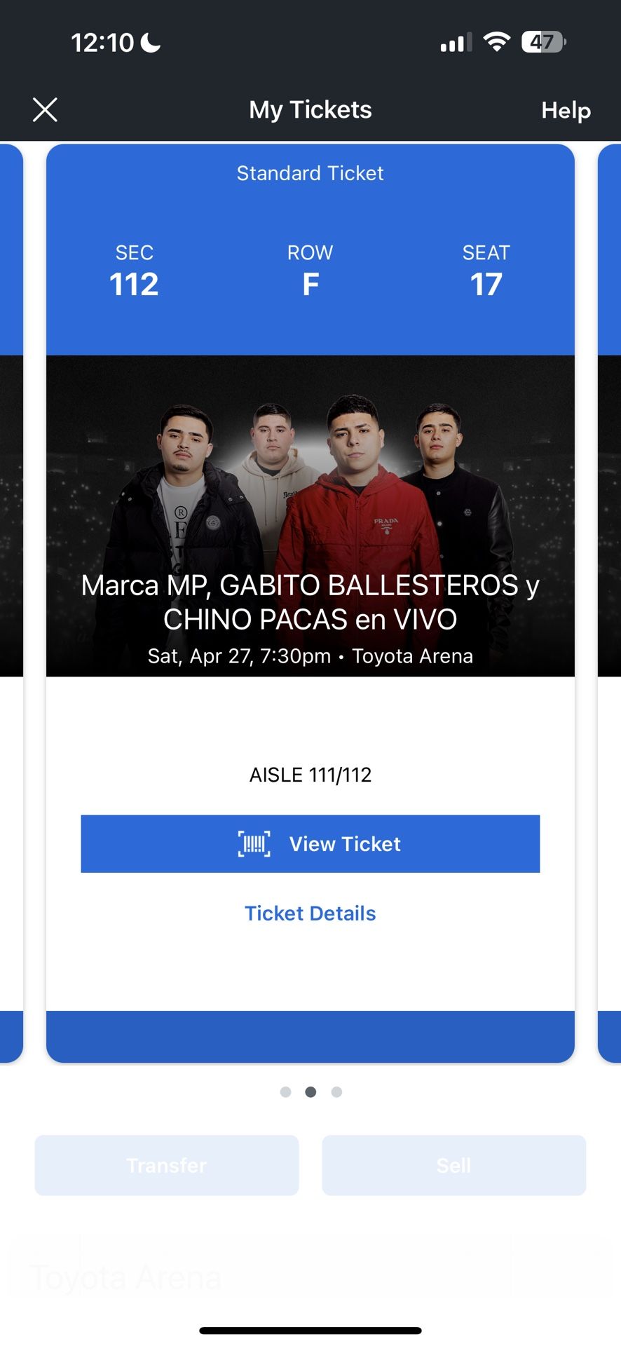 Marca MP Gabito Ballesteros y Chino pacas tickets with parking