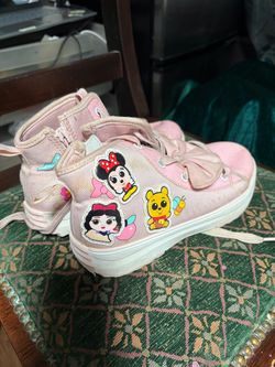 Girls Pink High-Top Sneakers with Disney Stickers